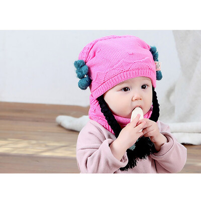 

2PCSSet Winter Baby Girl Warmer Scarf Hat With Braid Design Infant Collar Neckerchiefs Headwear Cartoon Scarf Hat Set