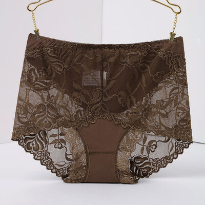 

Women Sexy Lace Plus Size Panties Seamless Breathable Panty Transparent Hollow design Briefs Female Solid Color Underwear