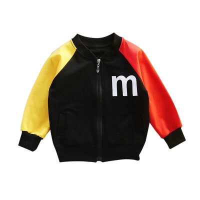 

Baby Boy Outerwear Alphabet Print Casual Fashion Zipper Patchwork Color Sweatshirt Kids Coat Outfits