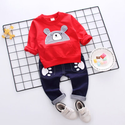 

High Quality Autumn Baby Boy Girl Cartoon Bear Print Long Sleeve Sweatshirt Blouse Trousers Casual Outfits Clothes