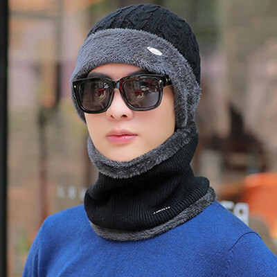 

Men Knitted Beanies Hat Winter Warm Plush Fleeces Lined Dome Thick Cable Knitting Cap Skullies Street Hat Headwear