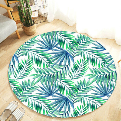 

Toponeto Tropical Plant leaves Pattern Round Flannel Bathroom Kitchen Carpet 80cm