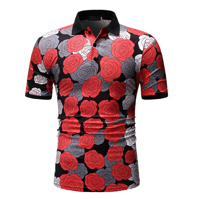 

Toponeto Summer Mens Fashion Casual Lapel Print Button Short Sleeve Top Blouse