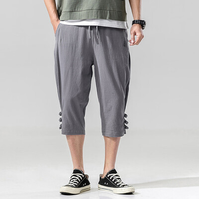 

Tailored Mens Fashion Summer Casual Solid Drawstring Cotton Linen 34 Pants Trousers