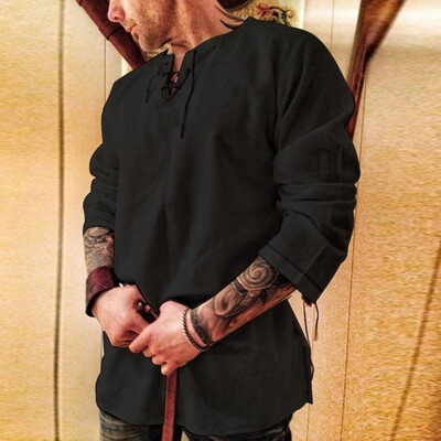 

Toponeto Mens New Style Retro Pure Cotton And Hemp Long Sleeve Fashion Personality Top