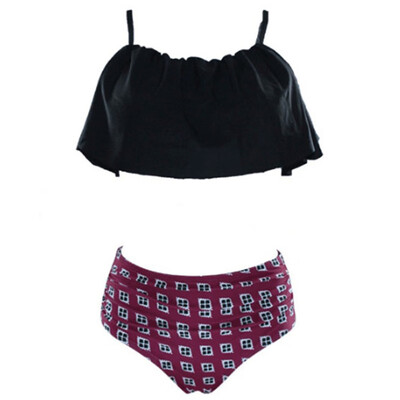 

Women High Waist Bikini Set Push Up Retro Ruffle High Waisted Bikini Halter Neck Bikini Two Piece Bathing Suit Swimming Swi Pro