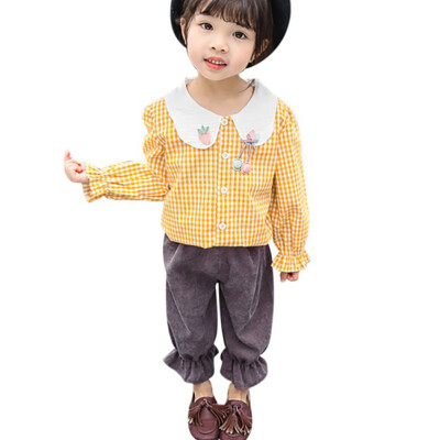 

Autumn Toddler Baby Girl Clothes Long Sleeve PlaidStripe Blouse Tops Pants Trousers Casual Outfits