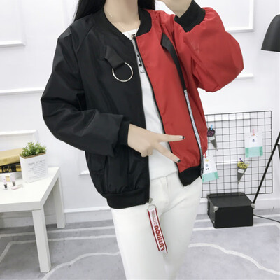 

Spring Autumn Wild Patch Color Matching Loose Long-sleeved Baseball Uniform Coat Women