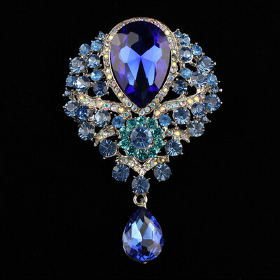 

Large Crystal Diamante Rhinestones Teardrop Wedding Brooch Pins in Assorted Colors
