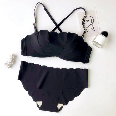 

Seamless Push Up Bra Set Half Cup Gather Wire Free Comfortable Smooth Padded Bra Bralette&Panty Lingerie