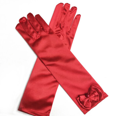 

Girl Long Gloves Bow Prom Finger Satin Elbow Costume Princess Sleeves Halloween