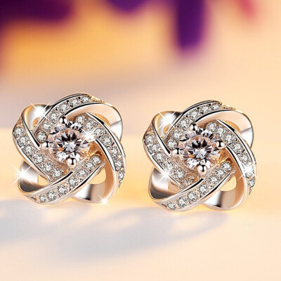 

Women Ethnic Style Retro Star White Copper Wild Jewelry Stud Four-Leaf Earrings