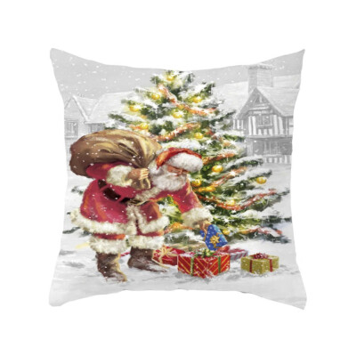 

Christmas Deer Snowman Pattern Cotton Linen Throw Pillow Case Cover Home Decorative Home Room Pillowcase