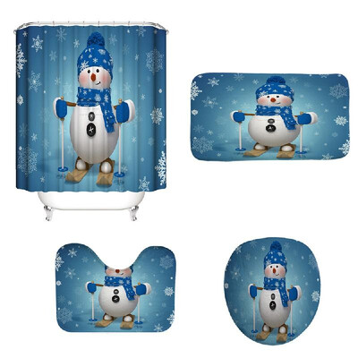 

Christmas B Style 3D Digital Printing Bathroom Four-Piece Multicolor Snowman Skiing Pattern Waterproof Durable Bathroom Four-Piece