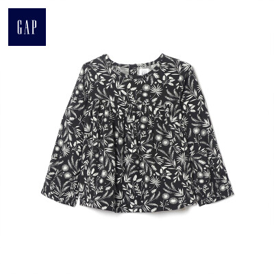 

GAP flagship store female young printed long-sleeved round neck shirt 399827 black printed pattern 18-24M