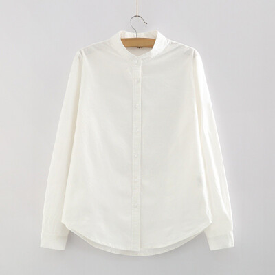 

2017 New Fashion OL Casual White Shirt Women Long Sleeve Stand Collar Cotton Female Blusa Women Tops D1