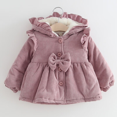 

Winter Baby Girl Clothes 0-3T Hooded Down Jackets With Bowknot Casual Windproof And Warm Thickening Baby Girl Down Coat