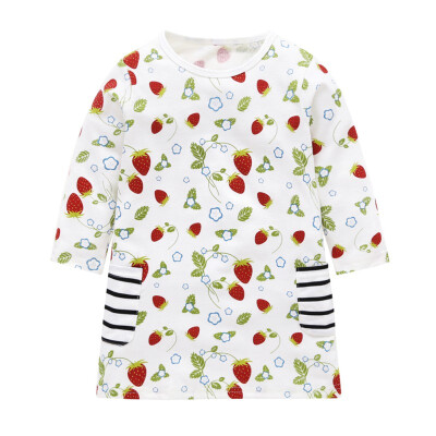 

Kids Girls Dress Long Sleeve O-Neck Lovely Strawberry Dresses Pure Cotton Kids Girls Clothing Dress Summer