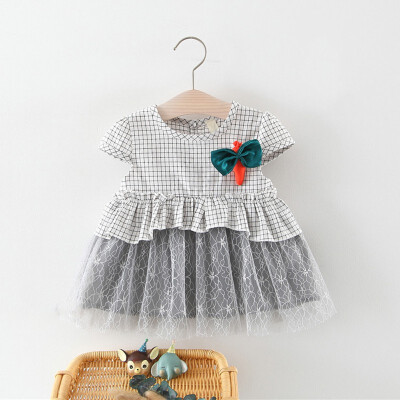 

Children Dresses Kids Girl Plaid Short Sleeve Dress Baby Girl Summer Cute Mesh Dresses