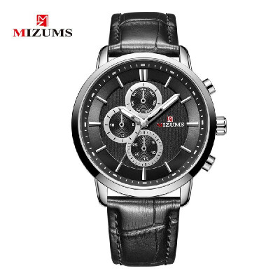 

MIZUMS Men Fashion Alloy Case Leather Band Watch Business Waterproof Quartz Wrist Watch