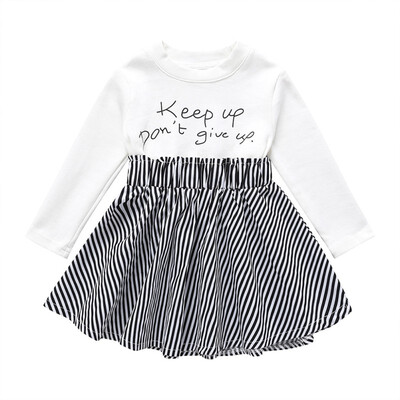 

Spring Autumn Casual Fashion girls party dress kids Baby Girl Letter Striped Printing Long Sleeve Princess Dress Toddler