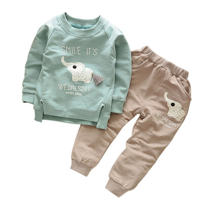 

Autumn Baby Outfit Children Boys Girls Cartoon Elephant Cotton Clothing Sets T-ShirtPants Sets Suit