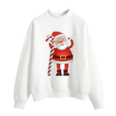 

Halloween Women Brushed Sweatshirt Autumn Winter Long-sleeved Santa Claus Christmas Tree Print Sweatshirt Happy Halloween