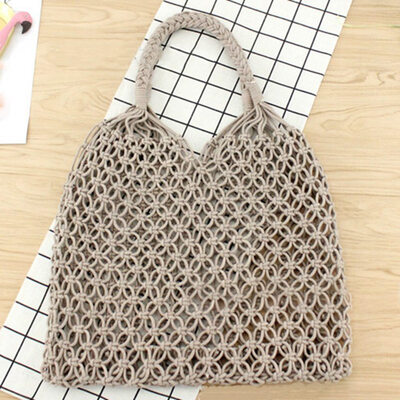 

Women Straw Bag Grid Hollow Out Woven Beach Shoulder Bag Handbag Pastoral Style Women Summer Holiday Bag