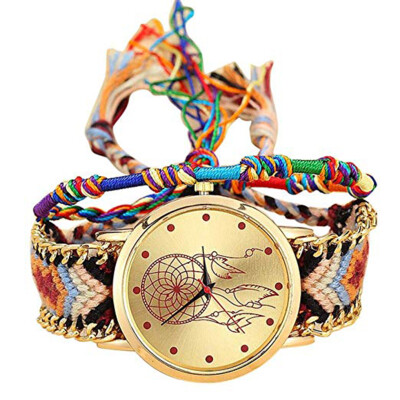 

Ethnic Style Wristwatch Adjustable Handmade Woven Colorful Braided Bracelet Women Quartz Watch