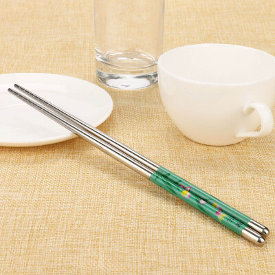 

JPGIF 1Pair Length White Flower Pattern Stainless Steel Chopsticks Pair New