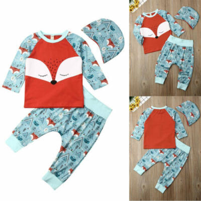 

Toddler Baby Kids Girl Clothes Cotton Tops T-shirt Pants Hat Outfits 3PCS Sets