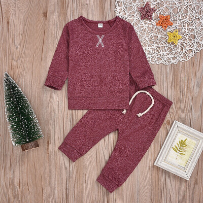 

Children Set 0-24M New Autumn Cute Solid Color Long Sleeve Sweater Round Collar Casual Tops Pants