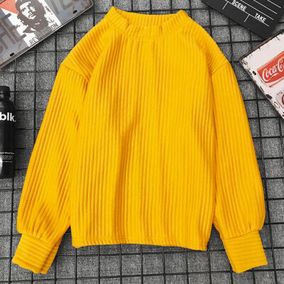 

Loose Harajuku Slim Pull Femme Sweaters Black Yellow Sweater Women Autumn Winter Crewneck Jumper Solid Color Pullover