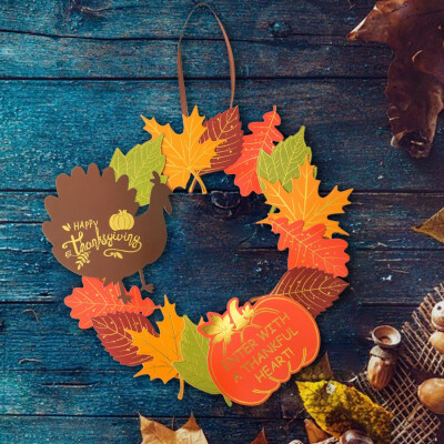 

Thanksgiving Decorative Garland DIY Maple Leaves Turkey Stickers Wreath Fall Harvest Home Decorations