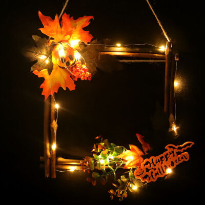 

LED Light String Artificial Halloween Wreath Front Door Hanging Garland Holiday Home Decorations