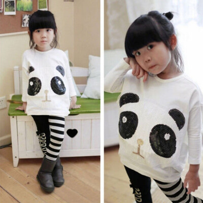 

Fashion Kids Baby Girls Outfits Long Sleeve Cute Panda Tops Embroidered Trousers 2Pcs Sets