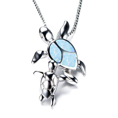 

925 Silver Mom And Baby Turtle Opal Necklace Romantic European And American Personality Turtle Opel Crystal Necklace