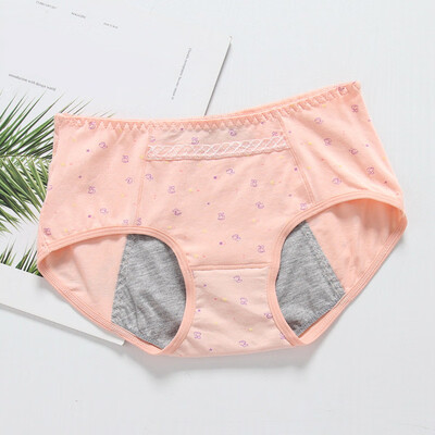 

Fashion New Floral Three-layer Leak-proof Briefs Printing With Pocket Mid Waist Womens Physiological Panties