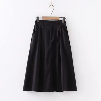 

Women Mid Skirts Autumn A-line High Waist Solid Color Girls Skirt Female Vintage Casual Temperament Commute Female Skirts