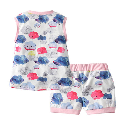 

Summer Baby Girls Sets Sleeveless Fur Cartoon Print T-shirt TopsShorts Suits Casual Outfits Sets Printed Home Clothes