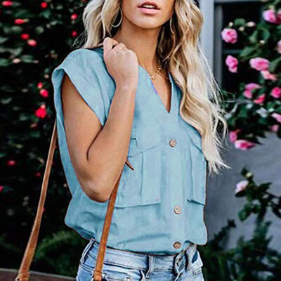 

blouse women Casual Stand Collar Short Sleeves Solid Color Single Breasted Shirt Summer Loose Long Shirt Blouse