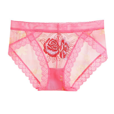 

Women Seamless Panties Underwear Embroidered Lace Briefs For Female Transparent Mesh Mid-Rise Sexy Panties Summer New Hot Sale