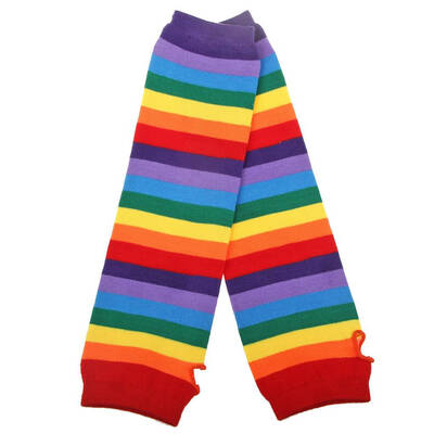 

Women Girl Winter Autumn Colorful Rainbow Striped Long Gloves Warmer Arm Fingerless Knit Mittens