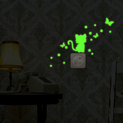 

Gobestart Cartoon Luminous DIY Cute Cat Switch Wall Sticker Night Light Sticker