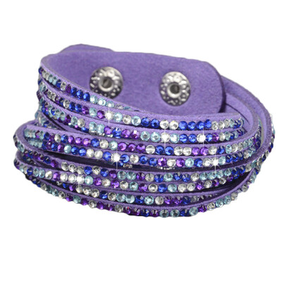 

Personality Solid Drill Colourful Rhinestone Multi-Layer Leather Rope Manual Bracelet Unisex Pair Jewellery