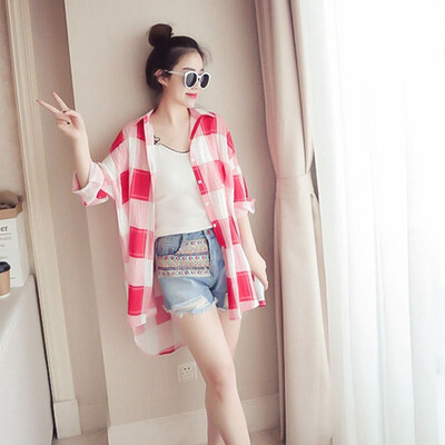 

ROPALIA Women Plaid Printed Blouses Shirts Loose Long Sleeve Buttons Shirts Femeninas Slim Summer Shirt Blusas