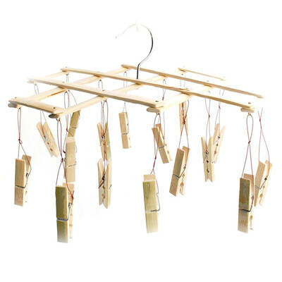 

Multi-function Bamboo Foldable Socks Clips Racks Folding Clothes Hanger Dryer Windproof Socks Underwear Drying Rack Children