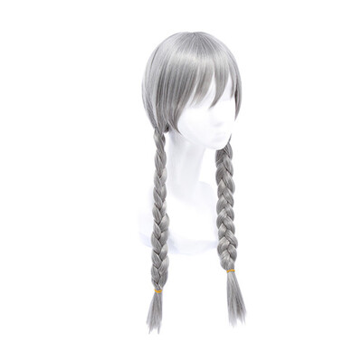 

Women Long Silver Grey Braided Wigs Anime Costume Heat Resistant Fiber Cosplay Fake Hair