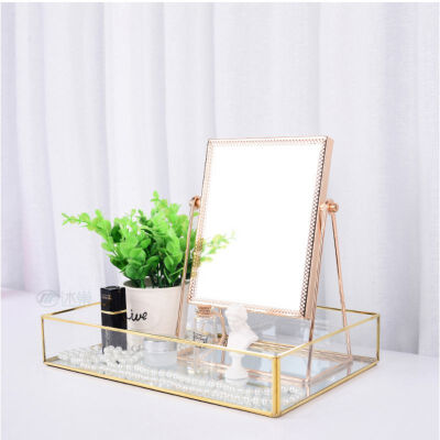 

Nordic ins Gold Countertop Vanity Mirrors 360°Rotation Single Sided Vanity Mirror Decorative Table Makeup Mirror With Stand