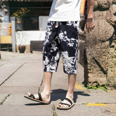 

Gobestart Mens Wide-breasted Harem Cotton Linen Wide-leg Pajamas Loose Cropped Trousers